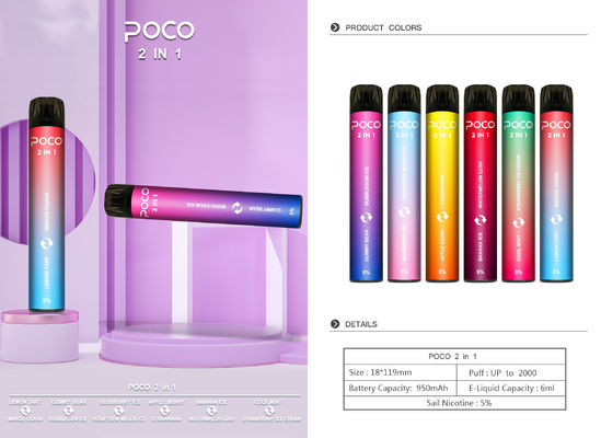 POCO 2 dans 1 E-liquide de Nic Disposable Vapes Pen 2000puff 6ml de sel