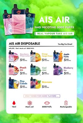 AIS Air 5000 Stylo Vape Pen Rechargeable Sel Nicotine Stylo Jetable 75g