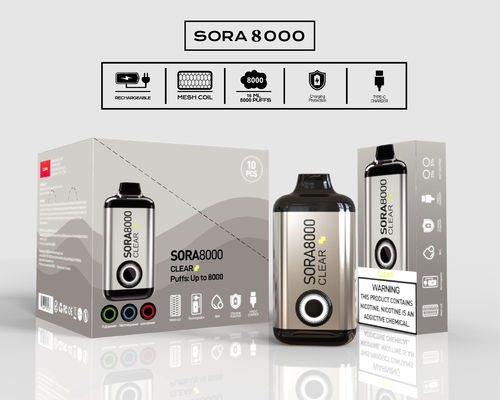 Sora 8000 bouffées de vapotage jetable stylo Ecig avec 0/20/30/50 mg de sel de nicotine