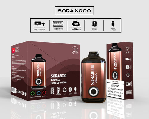 Sora 8000 bouffées de vapotage jetable stylo Ecig avec 0/20/30/50 mg de sel de nicotine