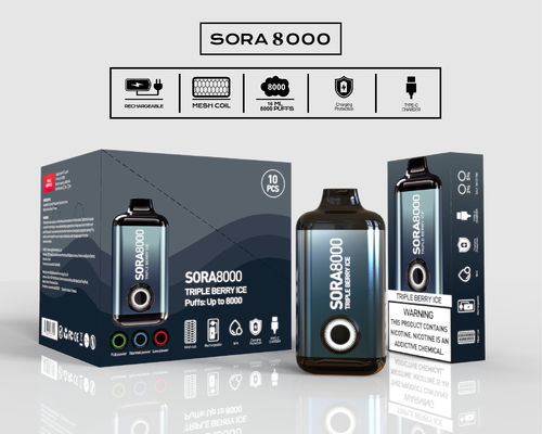 Sora 8000 bouffées de vapotage jetable stylo Ecig avec 0/20/30/50 mg de sel de nicotine