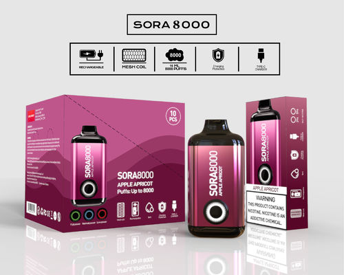 Sora 8000 puffs jetable Ecig 650mah type-C rechargeable 14 ml jus pré-rempli
