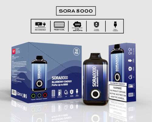 Sora 8000 puffs jetable Ecig 650mah type-C rechargeable 14 ml jus pré-rempli