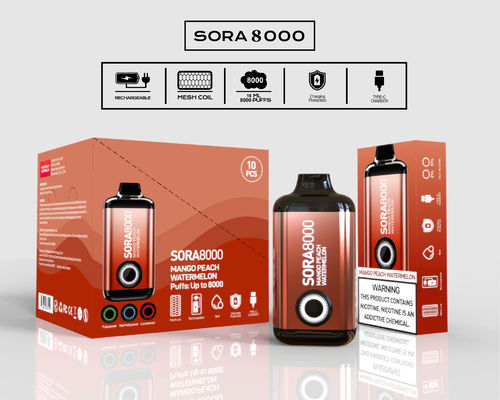 Sora 8000 Puffs Vaporiseur jetable 24 saveurs de fruits 650mah Type C Rechargeable