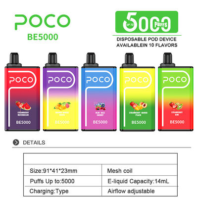 POCO BE5000 Puffs 50mg Vape à usage unique à base de nicotine 14ml Jus pré-rempli 1200mAh