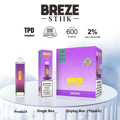 600Puffs stylo à vapotage jetable avec 2% de nicotine pour une expérience de vapotage dans une boîte d'affichage